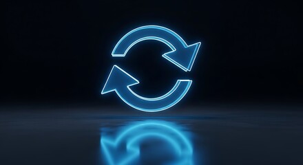 Dynamic neon refresh arrows glow, symbolizing cyclical process and modern renewal