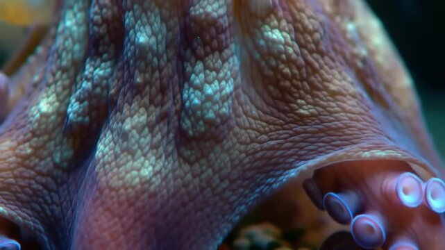 Close up of octopus skin textured details and vibrant colors