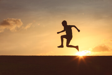 child silhouette jumping running 