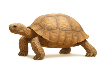 Fototapeta premium African spurred tortoise walking, displaying large shell and rugged skin, slow moving reptile wildlife concept