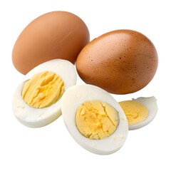 Hard-Boiled Eggs: Whole and Sliced on White Background