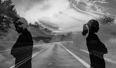 Man and woman breakup choosing to go different path, divorce, marriage breakup 