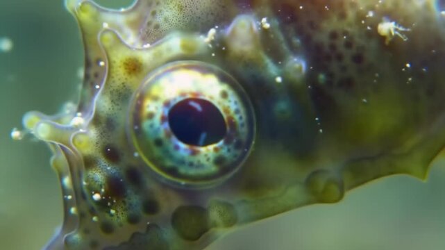Close up of seahorse eye underwater aquatic life and marine creature