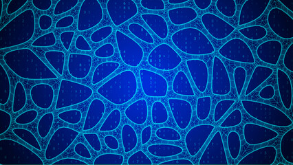Blue Organic Cell Pattern With Neural Texture. Abstract Voronoi Network. Ai Bg With Neuron And Synapse Geometry. Cyber Grid And Mesh. Techno Background With Dynamic Lines And Curve. Biology Structure
