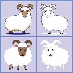 Coloring pictures of cartoon horned sheep