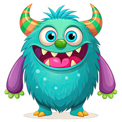 Cute Fluffy Green Cartoon Monster Character Mascot
