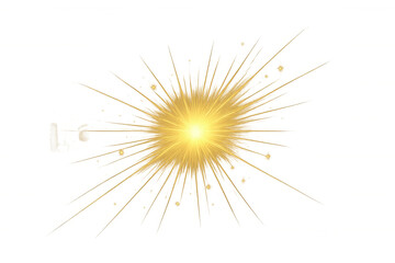 Fototapeta premium Bright yellow glowing sunburst light effect with radiating rays and sparks, transparent background