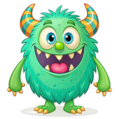 Cute Fluffy Green Cartoon Monster Character Mascot
