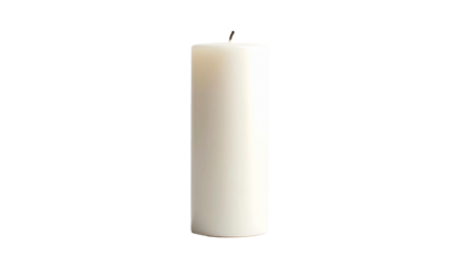 Simple Candle: A minimalist, close-up shot of a white pillar candle, exuding a sense of simple elegance. perfect for conveying themes of serenity, warmth, and ambient lighting.