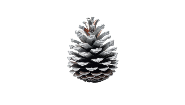 Silver Pine Cone: A close-up studio shot of a pine cone with frosty dusting, a captivating embodiment of nature's intricacies. The pine cone, with its intricate scales.