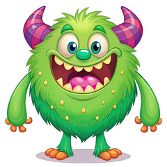 Cute Fluffy Green Cartoon Monster Character Mascot
