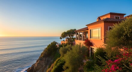 Seaside luxury dwelling perched atop a cliff overlooking ocean waters