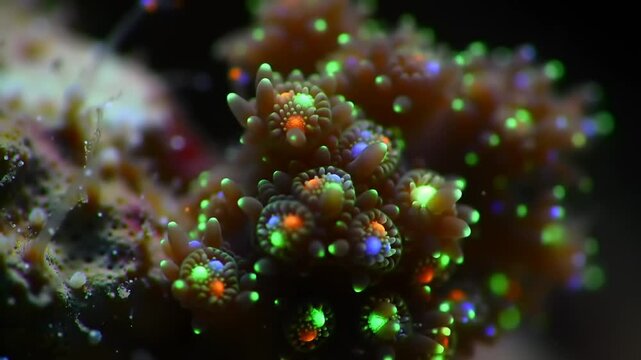 Close up of vibrant coral reef structure showing diverse color patterns