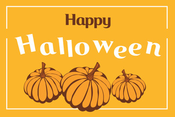 Happy halloween. Text design vector. Dark background with pumpkin monster. Trick or treat. Halloween festival illustration for decoration, prints, banner. Vector autumn holidays banner.