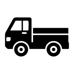 Vector art of black and white icon of a small pickup truck, perfect for transportation themes