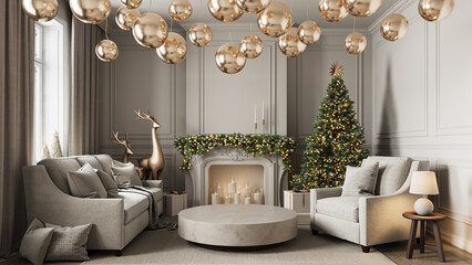 beige Modern Christmas living room interior