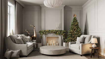 beige Modern Christmas living room interior