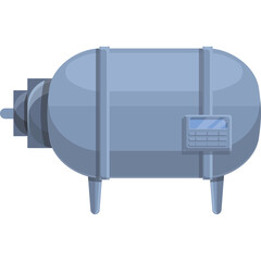 Industrial gray metallic cylindrical tank with electronic control panel and support legs on transparent background, clean design for manufacturing or storage applications
