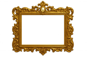 Ornate gold antique picture frame, displaying baroque and rococo decorative vintage design, transparent background