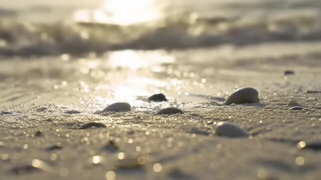 Close up of water surface with sunlight reflections and bubbles