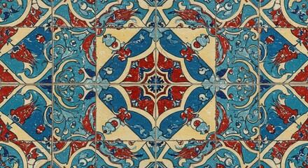 Ottoman Style Traditional Patterned Ceramic Tile Flooring Photorealistic Background