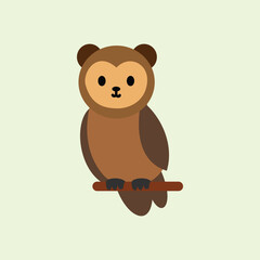 Cute flat illustration of a brown owl perched on a branch with a simple and minimalist style, perfect for kids' designs, education, and nature-themed graphics.
