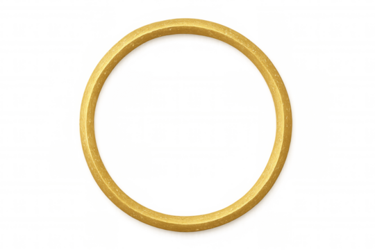 Golden textured circle framing empty space, a shiny ring loop with grungy metallic effect and transparent background