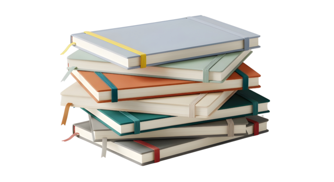 Stack of notebooks with elastic bands isolated PNG with Transparent Background