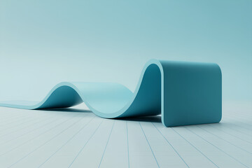 Abstract wave fluid shape modern minimal pastel blue smooth curve 3D render geometric form clean design studio background sleek surface. Abstract wave fluid shape modern minimal pastel blue with
