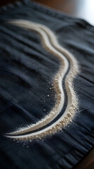 Curved flour trail dual path black fabric soft light minimal design food art abstract pattern baking concept delicate texture creative line evoke calm focus and gentle motion on dark backdrop