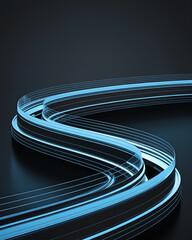 Futuristic glass track s curve blue neon light abstract technology header Sleek glass track with glowing blue s curve light trails dark background, futuristic technology header mood with dynamic