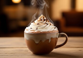 Indulge in a decadent hot chocolate experience topped with whipped cream