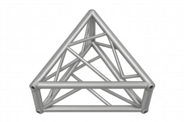 Aluminum stage truss segment creating a triangular framework for event construction and concert equipment, transparent background