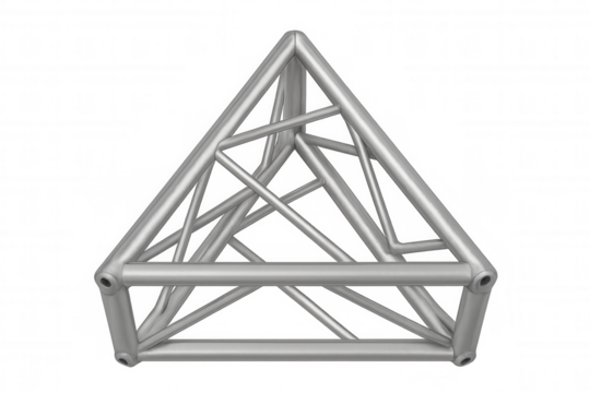 Aluminum stage truss segment creating a triangular framework for event construction and concert equipment, transparent background