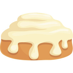 Stylized Cinnamon Roll Icon with Creamy White Icing Drizzled Over Golden Brown Pastry on a Transparent Background
