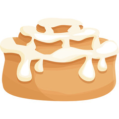 Sweet Cinnamon Roll Icon With Creamy Icing Drizzled On Top In A Cartoon Style