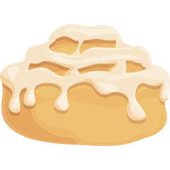 Sweet Cinnamon Roll with Creamy White Icing Drizzled Over Baked Pastry in a Cartoon Style Isolated on Transparent Background