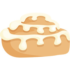 Sweet Cinnamon Roll With White Icing Drizzle Isolated On White Background Delicious Baked Pastry Food Illustration