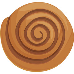 Top View of a Single Cinnamon Roll Icon With Swirl Pattern and Brown Spiral Filling Isolated on a Transparent Background
