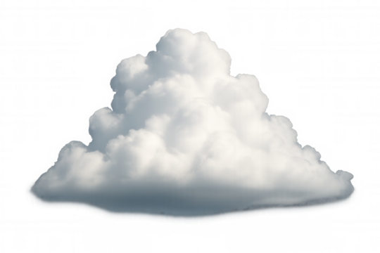 White fluffy cloud floating in clear sky with copy space, clean weather element on transparent background