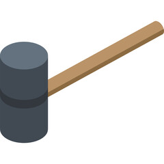 Isometric illustration of a gray mallet with a light brown wooden handle on a transparent background