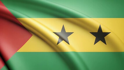 Dynamic Sao Tome and Principe flag waving proudly, national pride in motion, vibrant colors, patriotic celebration, independence day video backdrop