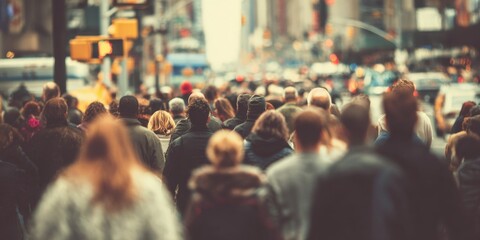 Obraz premium Crowd of People Walking in Urban City Street