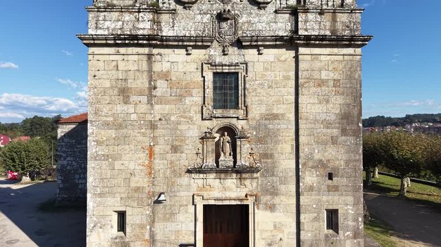 Aerial view showing san benito lerez monastery, a historic baroque church in galicia, spain