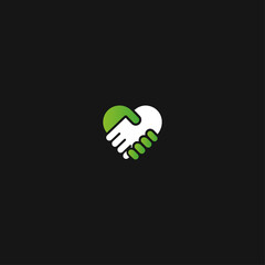 Handshake heart logo icon flat vector design