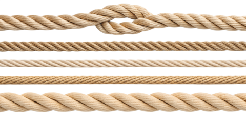 Rope PNG Set – Various Twisted, Braided, and Coiled Ropes Isolated on Transparent Background