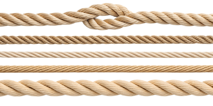 Rope PNG Set – Various Twisted, Braided, and Coiled Ropes Isolated on Transparent Background