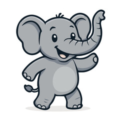 Cheerful gray elephant happily waving hello
