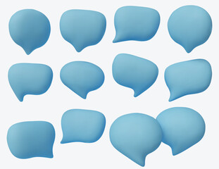 Creative 3D chat icons set, symbolizing dialogue, conversation, texting, communication apps, forums, and social media interaction.