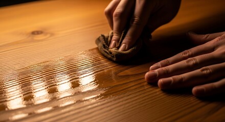 Applying protective oil onto fresh wood surface for natural aesthetics